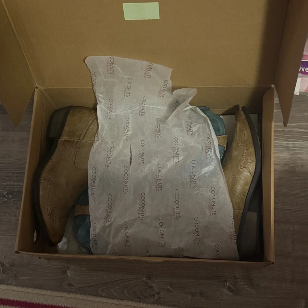 Coconuts by Matisse Tan and Teal Heeled Boots - Picture 6 of 7